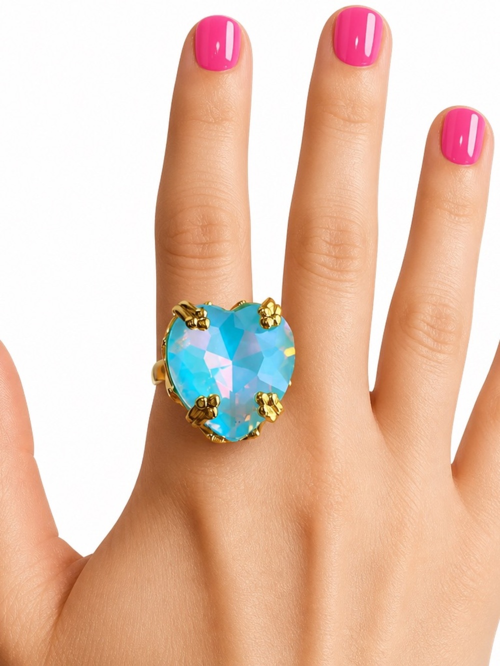 Heart Ring with Blue Opal Crystal-Adjustable ring - Picture 3 of 7